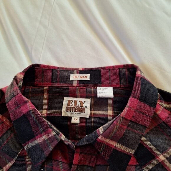 New Men’s ELY Cattleman Red Flannel Long Sleeve Pearl Snap 3XL - Picture 5 of 7